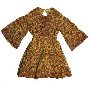 Boho Fairy Hippie 60s 70s Empire Waistline Cutout Flare Bell Sleeve Floral Dress